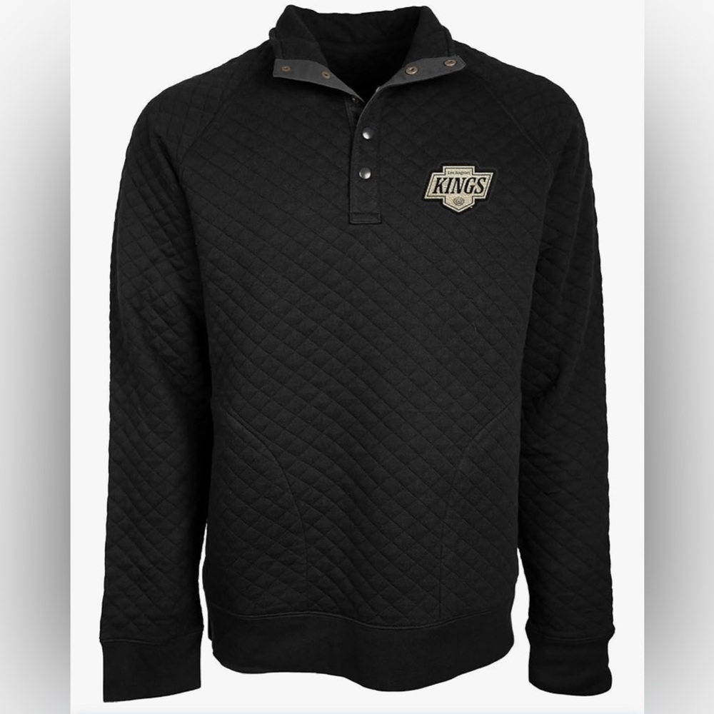 NWT Blue 84 NHL Official License Quilted Snap Sweatshirt Leather Patch LA Kings